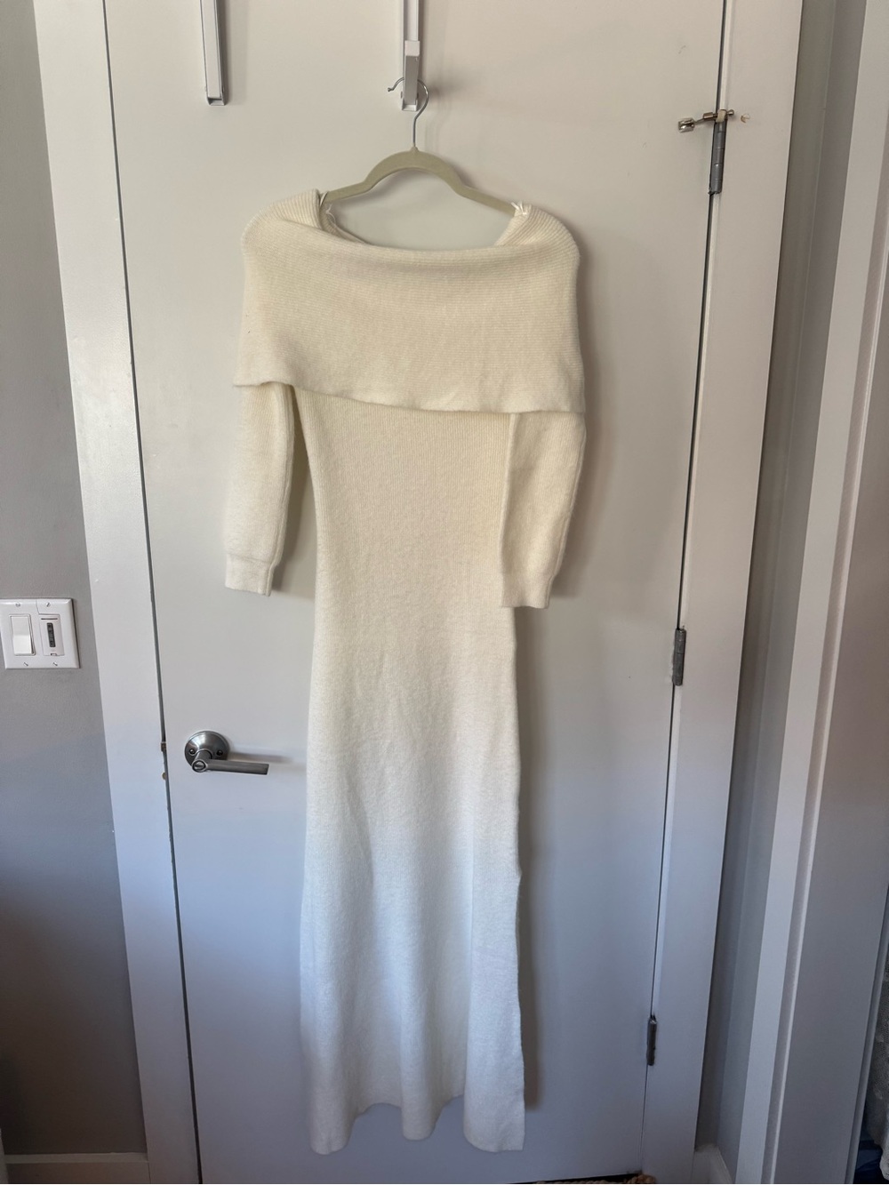 12th Tribe Cream Off-Shoulder Knit Maxi Dress - Picture 1 of 2